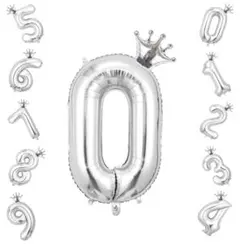 誕生日 バルーン 数字 パーティー 飾り風船 王冠 装飾 32インチ シルバー0