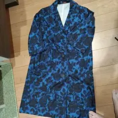 花柄　薄手　コート　青×黒　洋装店　裏地付き　フリーサイズ　美品