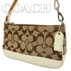 極美品　コーチ　アクセサリーポーチ　キャンバス　ホワイト　シグネチャー　6094