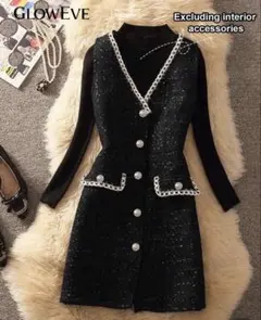 GlowEve 女性用Vネック パッチワーク リボン シングルブレスト