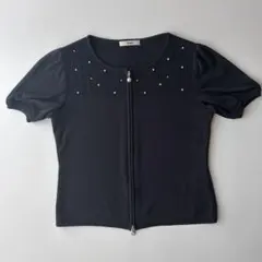 René ルネ パール ビジュー半袖ニットネイビー ダブルジップのサムネイル
