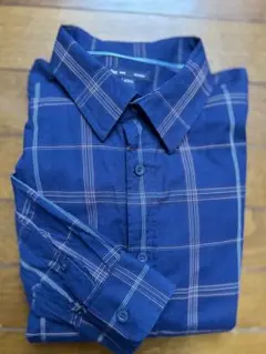 ネイビー チェック柄 コットン 長袖シャツ 美品