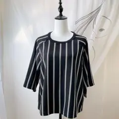 良品 モンキ Tシャツ黒と白のストライプ 半袖カットソー Sのサムネイル