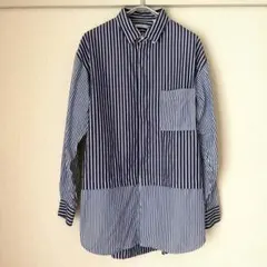 ユニクロ +J スーピマコットンオーバーサイズシャツ　ネイビー　ストライプ　L
