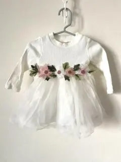 ホワイト 花刺繍 セレモニーワンピース