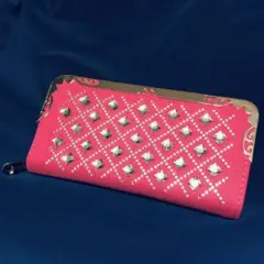 未使用 ピンク デニム 長財布 ビジュー ハート 飾り 金具 女性 婦人 財布
