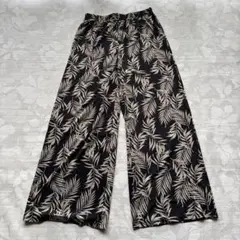 リーフ柄 ボタニカル柄 ワイドパンツ L ウエストゴム ストレッチ リラックス