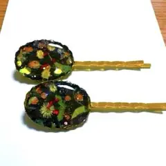 ★綺麗なブラック ヘアピン★ 髪留め 　　お花　ラメ　キラキラ　新品