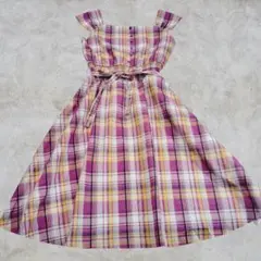 【美品】レッセパッセ　チェック柄　シャカシャカ素材　ワンピースのサムネイル