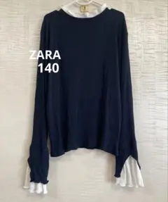 【ZARA】レイヤード風 長袖カットソー ネイビー×ホワイト 140