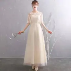 イヴニングドレス　ロンイドレス　パーティードレス　シャンパンゴールド　サイズM