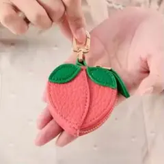 コインケース ミニポーチ 可愛い キーホルダー 小銭入れ モモ型 ピンク