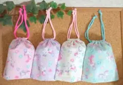 巾着袋・コップ袋　4枚　ユニコーン　ハート