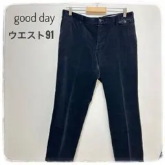 レディース　ボトムス　ウエスト91 黒カジュアル　パンツ　コーデュロイ　ゆったり