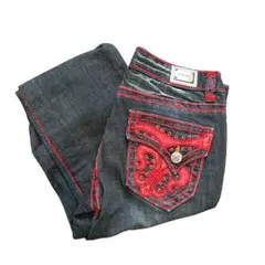 Y2K caco jeans フレアデニム　レザーパッチ　太ステッチのサムネイル