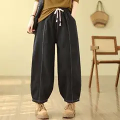 【秋冬新作】ワイドパンツ デニム ジーパン カジュアル ハイウエスト 無地