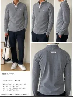 ✦美品★ 23区 SPORT ネイビーストライプ ハーフボタン長袖シャツ Mのサムネイル