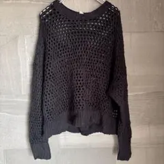 美品✨OLD NAVY 【XL】 メッシュ編み ブラックセーター 黒 長袖