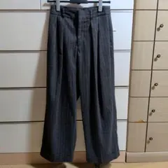 GU インタックワイドパンツ ストライプ S グレー