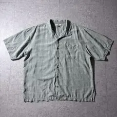 100%シルクTommyBahamaオープンカラーシャツ半袖チェックグリーン短丈