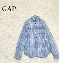 GAP 1696 青系チェック柄 長袖シャツ 綿100% メンズ　ポケット