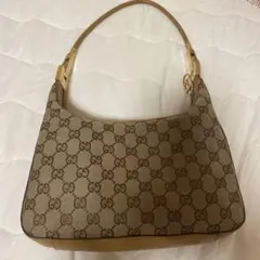 希少品 GUCCI GGキャンバス レザー ハーフムーン ブラウン 32160
