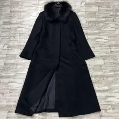 【極美品】カシミヤ100％★ロングコート　ブルーフォックスファー　黒　11AR