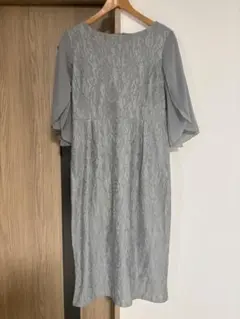 【結婚式】パーティードレス グレー レース フレアスリーブ 【XXL】