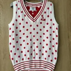 ルコック ゴルフ ニット ベスト LL 水玉 赤 白 レッド ホワイト