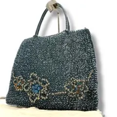 美品　アンテプリマ　ワイヤーバッグ　花柄　ビーズ　ハンドバッグ　水色