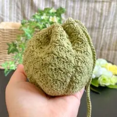 まんまる巾着　オリーブグリーン