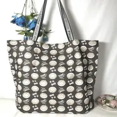 エコバッグ　トートバッグ　サブバッグ　トイプードル柄　ブラウン　ハンドメイド