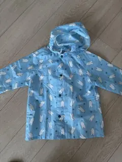 ベビーレインコート 90cm 水色 クマ柄