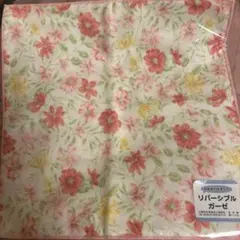 新品ピンク花柄ドット水玉ハンカチ未使用ハンドタオル綿6重ガーゼ日本製リバーシブル