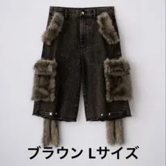 GRANCY】ファーポケットデザインハーフデニムカーゴパンツ ブラック M