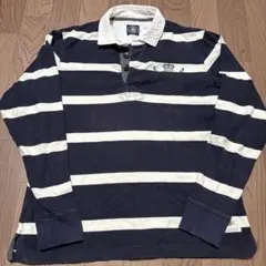 古着　アメカジ　00sストライプ 長袖ポロシャツ ネイビー/ホワイト