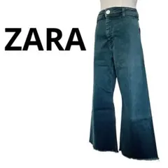 ZARA ザラ ダークグリーン ワイドレッグデニムパンツ ジーンズ Mサイズ