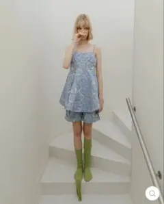 POPPY ジャガードフレアキャミチュニック ハーフフレアパンツ セットアップ