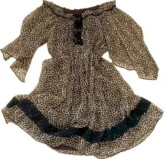 y2k 平成ギャル　黒レース　リボン　ヒョウ柄オフショルワンピース