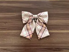 チェック柄 リボン　ピンク