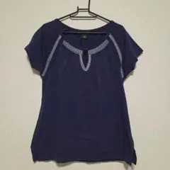 Eddie Bauer 刺繍 半袖 カットソー ネイビー 森ガール 　ピチTのサムネイル