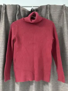 BLUEEAST リブ編み ワインレッド タートルネック セーター