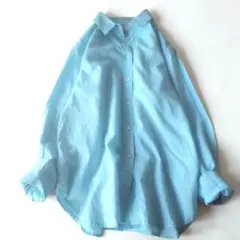 2024スローブイエナ　綿麻レギュラーシャツ　ブルー系リネンコットン　F
