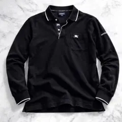 美品 バーバリーゴルフ 長袖ポロシャツ ナイト刺繍 比翼 L 黒 鹿子 肩ロゴ