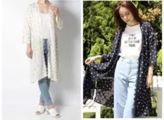 【アイボリー】花柄ロングカーディガン羽織ウエストリボンシフォンガウン裾レース