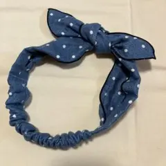 ヘアバンド　デニム　ドット　ダブルガーゼ　ハンドメイド