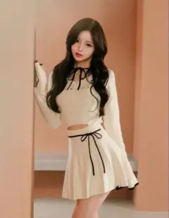 Darich ウエストオープンリボンデザインニットミニワンピース　FS