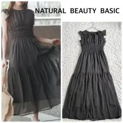ナチュラルビューティーベーシック　楊柳フリルスリーブワンピース M