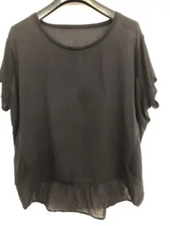 レディースシースルー黒半袖トップスシャツ ブラウス薄手軽量素材透け感