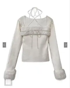 ファーホルターネックリボンニットトップス ru1387 アイボリー GRL